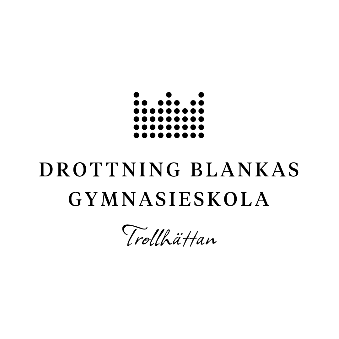 Logotyp i svart för Drottning Blankas Gymnasieskola Trollhättan.