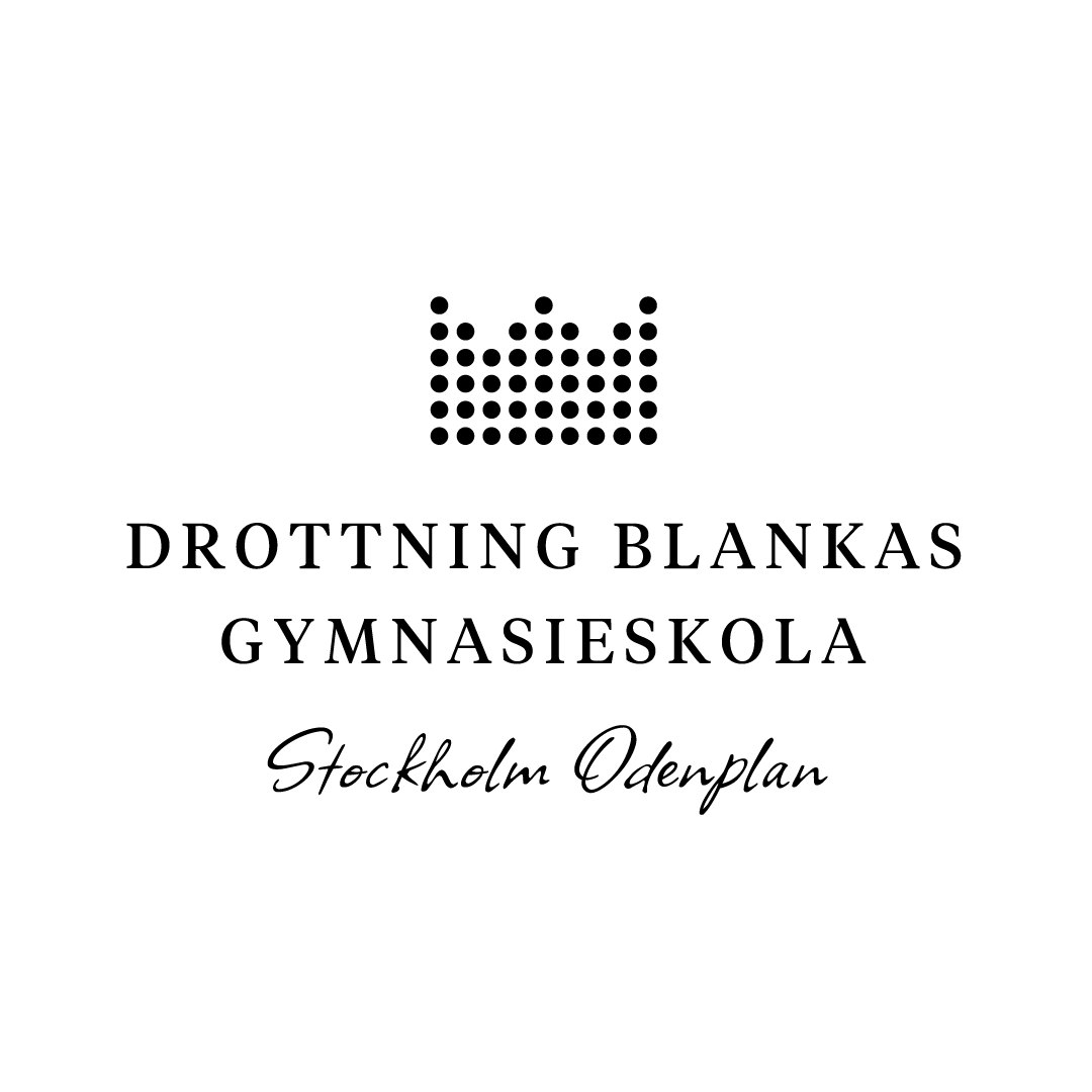 Logotyp i svart för Drottning Blankas Gymnasieskola Stockholm Odenplan.